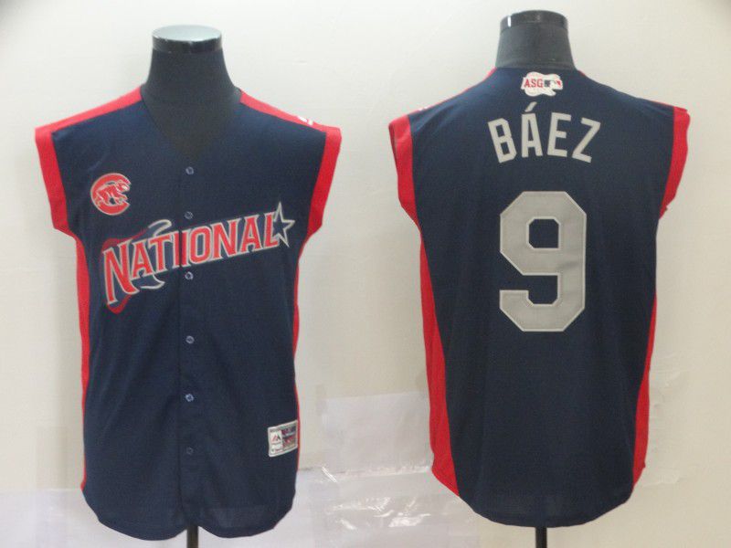 Men Chicago Cubs #9 Baez Navy Blue 2019 All Star MLB Jerseys
